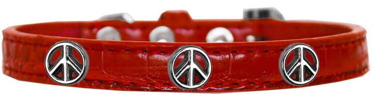 Peace Sign Widget Croc Dog Collar Red Size 18